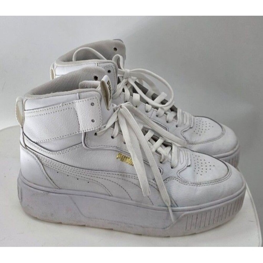 Puma Karmen Rebelle Mid White platforms high-top design gold logo